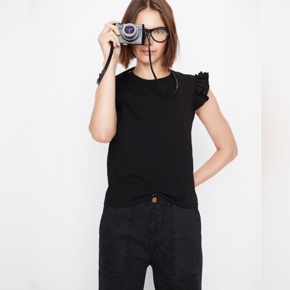 KULE Black Ruffle Sleeve Top - Picture 1 of 5